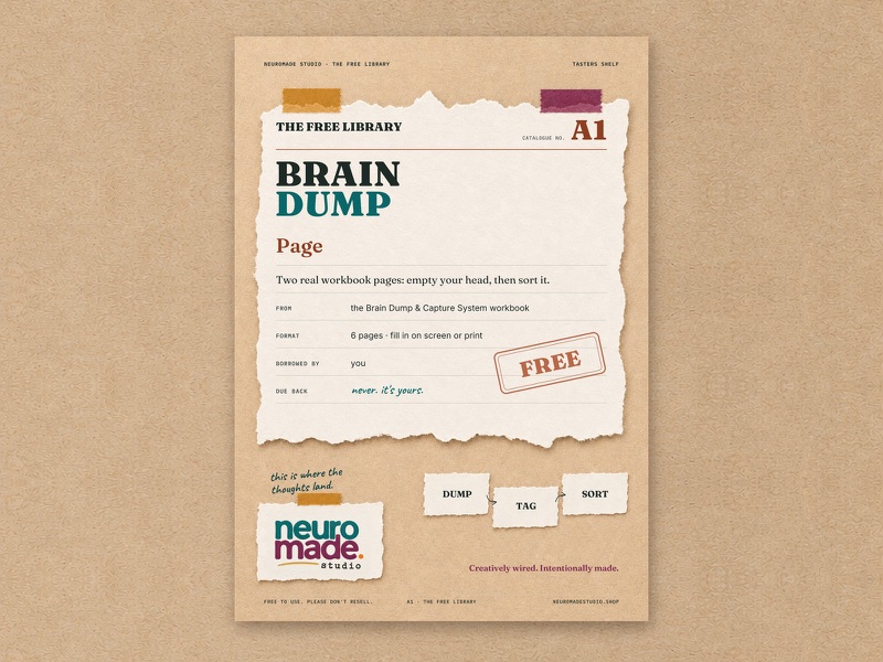 Cover of the free download Brain Dump page.