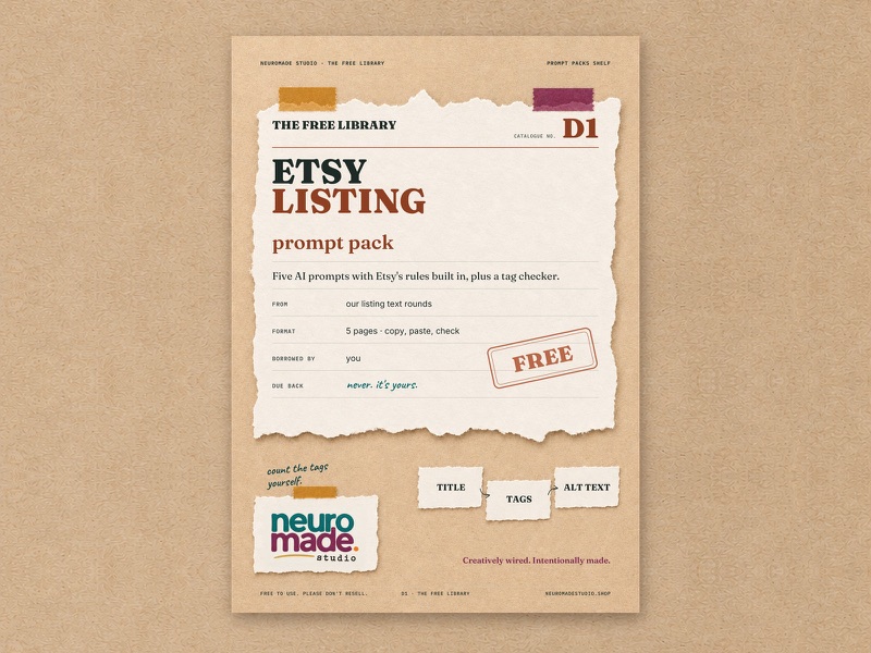 Cover of the free download Etsy listing prompt pack.